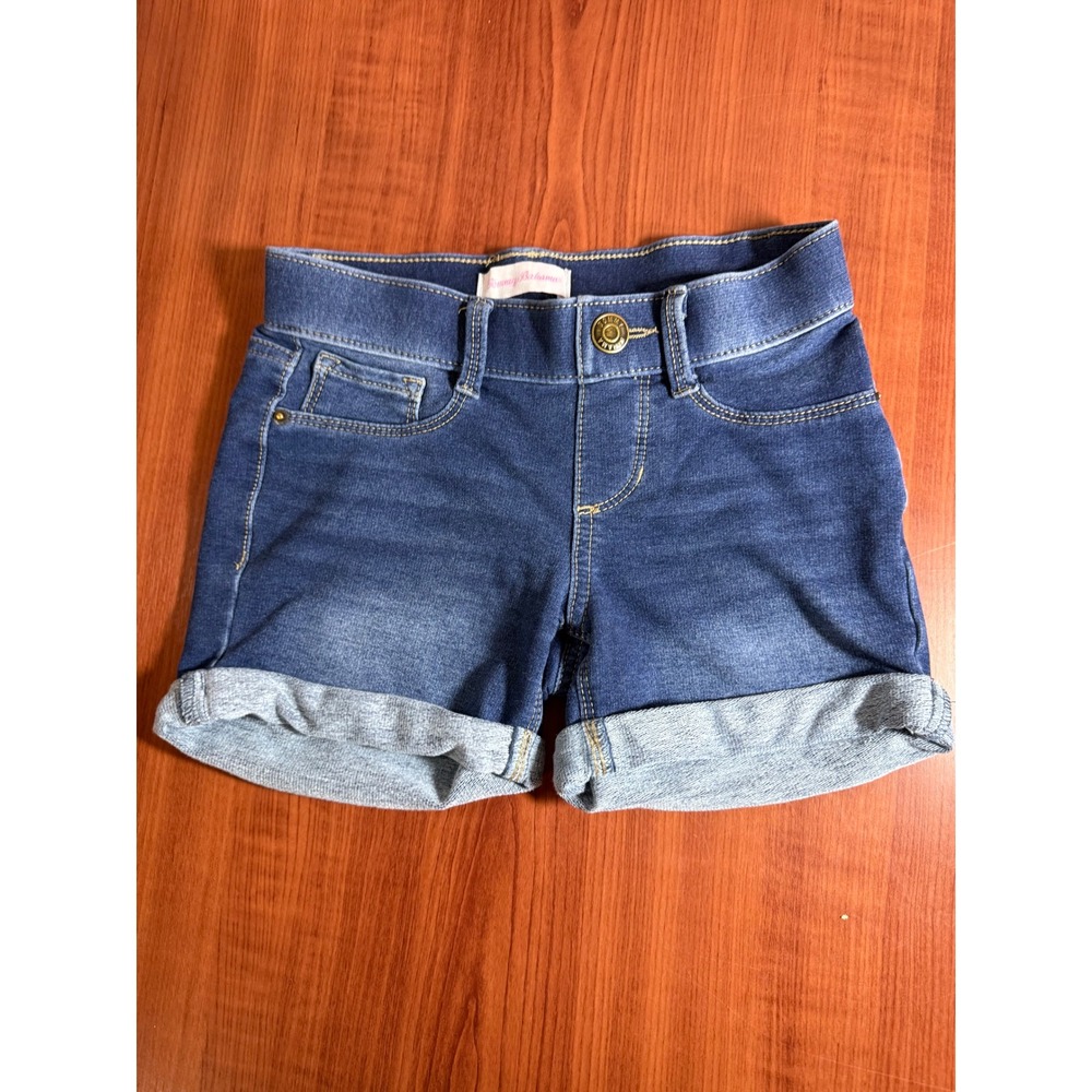 Tommy Bahama Girls Blue Denim Cuffed Jean Shorts Size 8 Elastic Waist Stretch